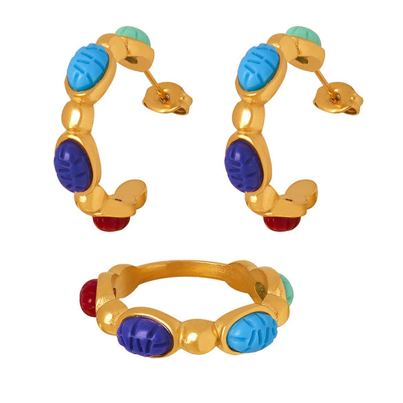 Retro Geometric Ushape 316L Stainless Steel Gold Plated Jewelry Set For Women