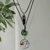 Retro Geometric Women's Ring Ping An Buckle Crystal Pendant Necklace With Leather Wax Thread Iron Chain Alloy Electroplating