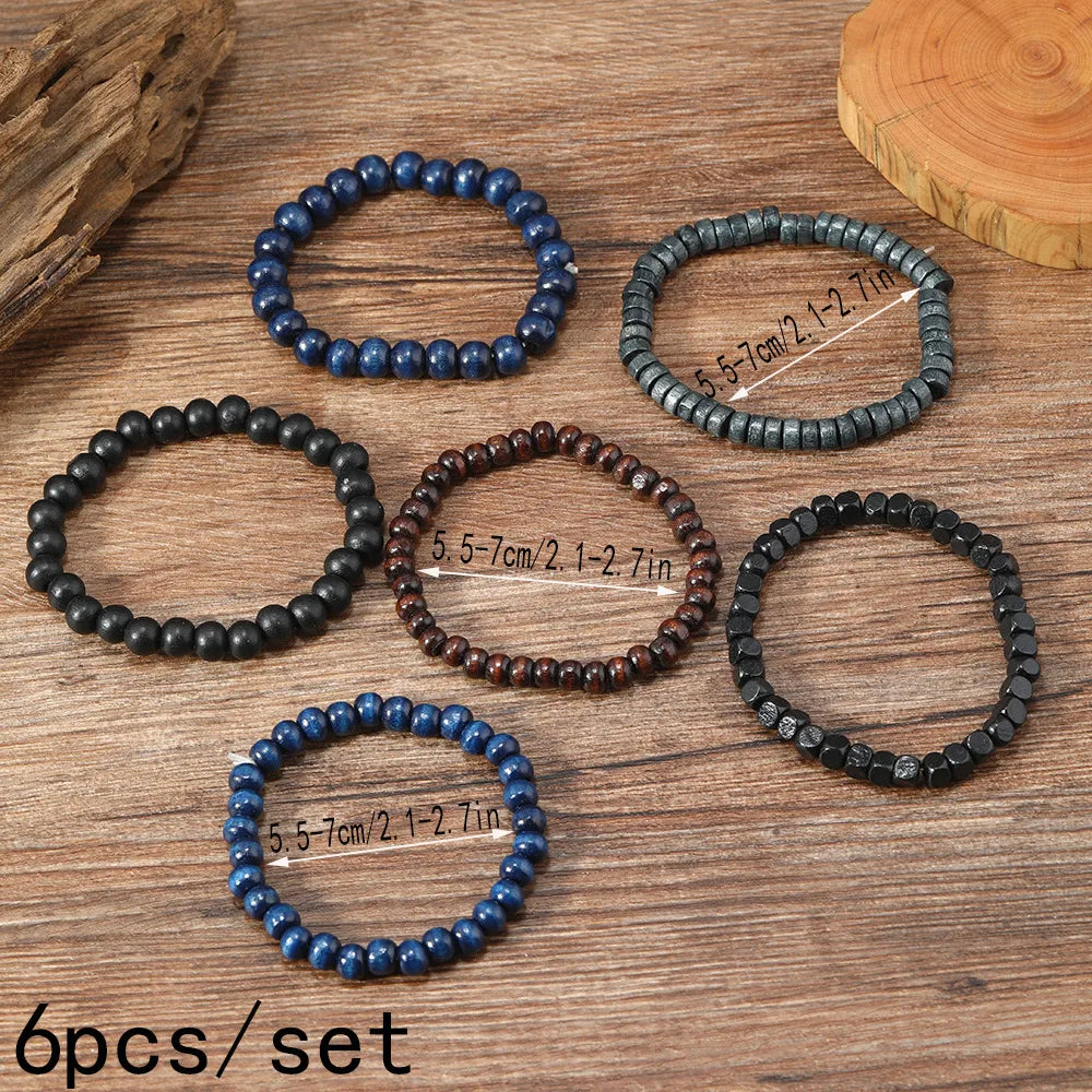 Retro Geometric Wood Beaded Unisex Bracelets