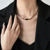 Retro Geometric Zircon Necklace With Asymmetric Pendant And Textured Titanium Steel Chain Electroplated Fashion Jewelry
