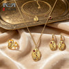 Retro Goddess Relief Stainless Steel Jewelry Set With Red Zircon Necklace Earrings Bracelet And Ring