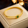 Retro Gold Plated Irregular Inlaid Emerald Gem Stainless Steel Women Bracelet
