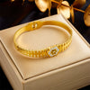 Retro Gold Plated Irregular Inlaid Emerald Gem Stainless Steel Women Bracelet