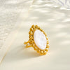 Retro Gold Plated Stainless Steel Oval Ring For Women With Acrylic Inlay And Geometric Design