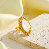 Retro Gold Plated Stainless Steel Oval Ring For Women With Acrylic Inlay And Geometric Design