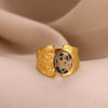 Retro Gold Plated Stainless Steel Stackable Ring With Wide Hammered Geometric Face And Natural Stone Accent For Women