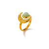 Retro Gold Plated Stainless Steel Wave Open Ring With Star Moon And Opal Details For Women