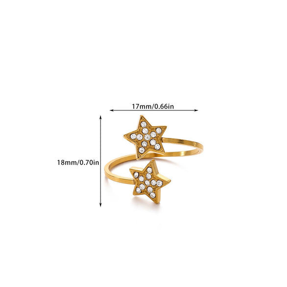 Retro Gold Plated Stainless Steel Wave Open Ring With Star Moon And Opal Details For Women