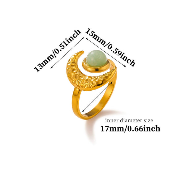 Retro Gold Plated Stainless Steel Wave Open Ring With Star Moon And Opal Details For Women