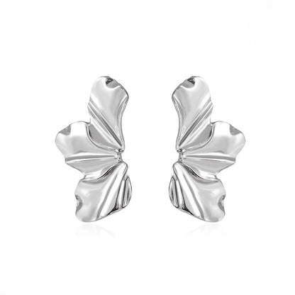 Retro Golden Flower Earrings Temperament Matte Irregular Petal Alloy Earrings