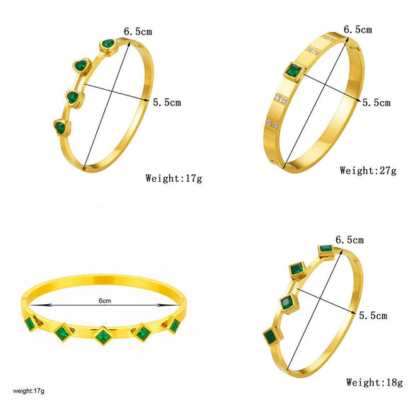 Retro Goldplated Polished Stainless Steel Love Sugar Cube Emerald Women's Jewelry Bracelet