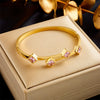Retro Goldplated Polished Stainless Steel Love Sugar Cube Emerald Women's Jewelry Bracelet