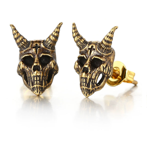 Retro Gothic Punk Skull Hiphop Earrings Copper