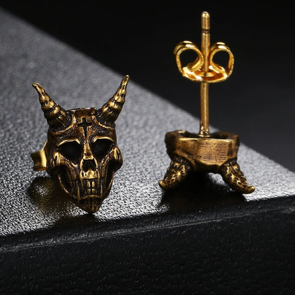 Retro Gothic Punk Skull Hiphop Earrings Copper