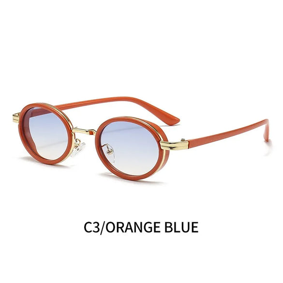 Retro Gradient Color Solid Color Leopard Pc Oval Frame Full Frame Women'S Sunglasses