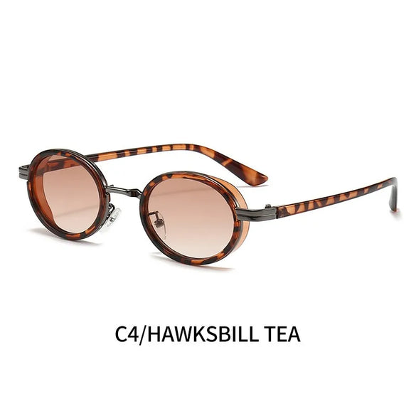 Retro Gradient Color Solid Color Leopard Pc Oval Frame Full Frame Women'S Sunglasses