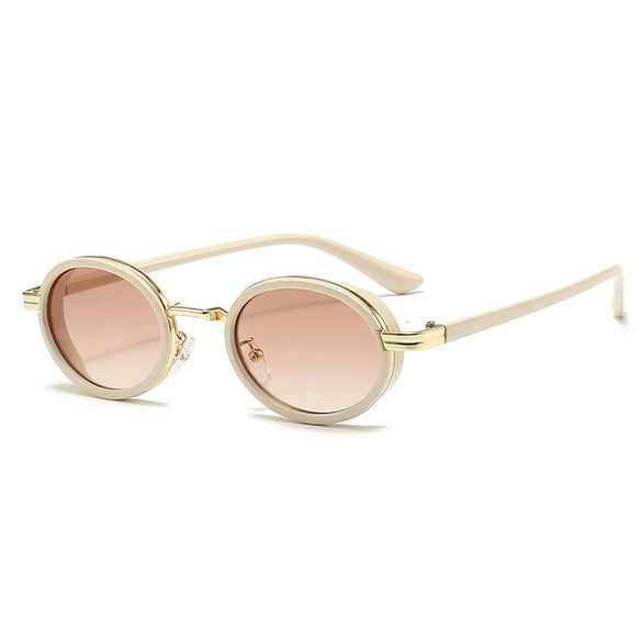 Retro Gradient Color Solid Color Leopard Pc Oval Frame Full Frame Women'S Sunglasses