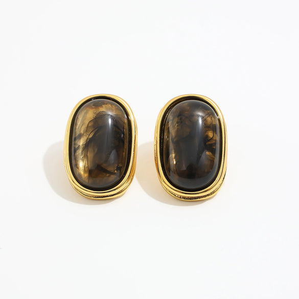 Retro Gradient Resin Gemstone Geometric Square Stud Earrings With Gold Plated Stainless Steel Posts