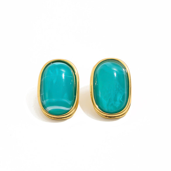 Retro Gradient Resin Gemstone Geometric Square Stud Earrings With Gold Plated Stainless Steel Posts