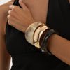 Retro Gradient Resin Wide Round Bracelet With Layered Metal Details And Geometric Polished Design