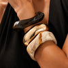 Retro Gradient Resin Wide Round Bracelet With Layered Metal Details And Geometric Polished Design