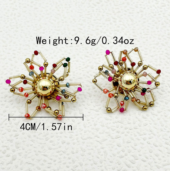 Retro Gravel Starfish Flower Geometric Titanium Steel Women Earrings Electroplated