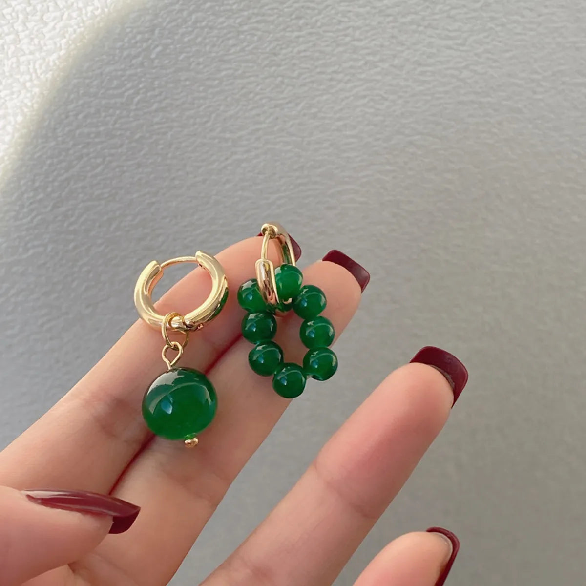 Retro Green Beaded Earrings Asymmetrical Round Earrings