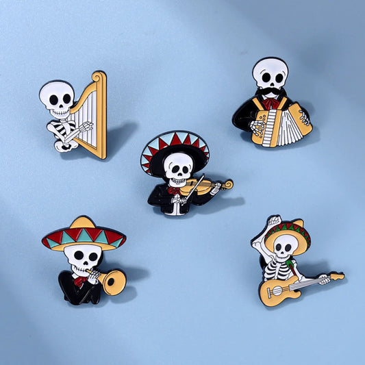 Retro Guitar Skull Alloy Stoving Varnish Unisex Brooches