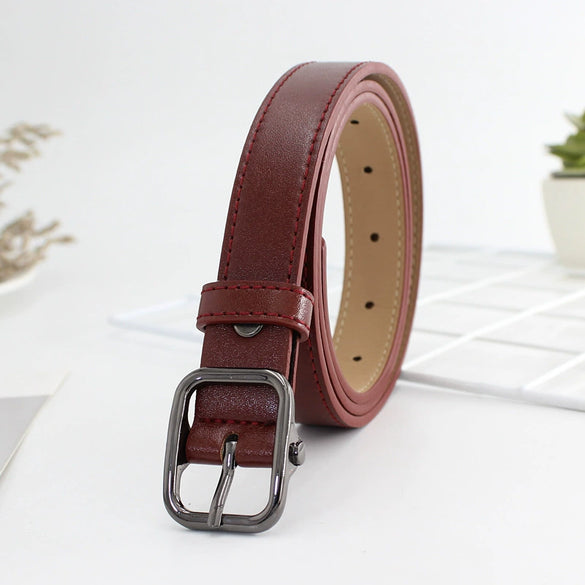 Retro Gun Black Alloy Buckle Faux Leather Fashion Belt For Women All Match Thin Jeans Style