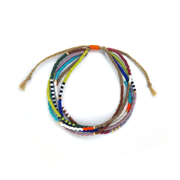 Retro Hand Woven Beaded Miyuki Rice Beads Multi Layer Stacked Girls' Bracelet With Geometric Pattern And Pearl Material