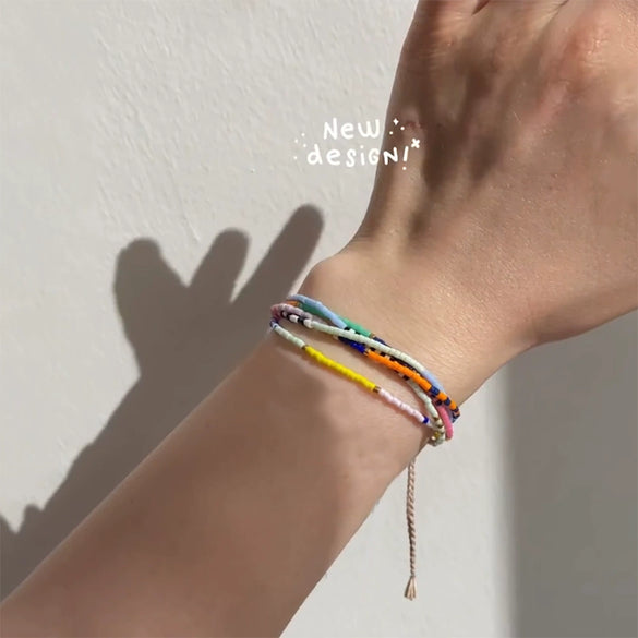 Retro Hand Woven Beaded Miyuki Rice Beads Multi Layer Stacked Girls' Bracelet With Geometric Pattern And Pearl Material