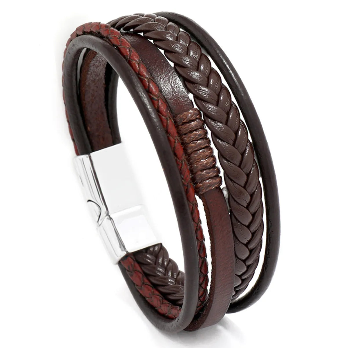 Retro Hand-Woven Men'S Leather Simple Multilayer Alloy Magnet Buckle Leather Bracelet Nihaojewelry