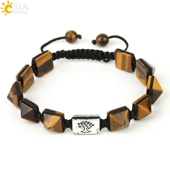 Retro Hand Woven Natural Crystal Bracelet With Tapered Tree Of Life Pendant Colorful Stone Bracelet For Women And Unisex