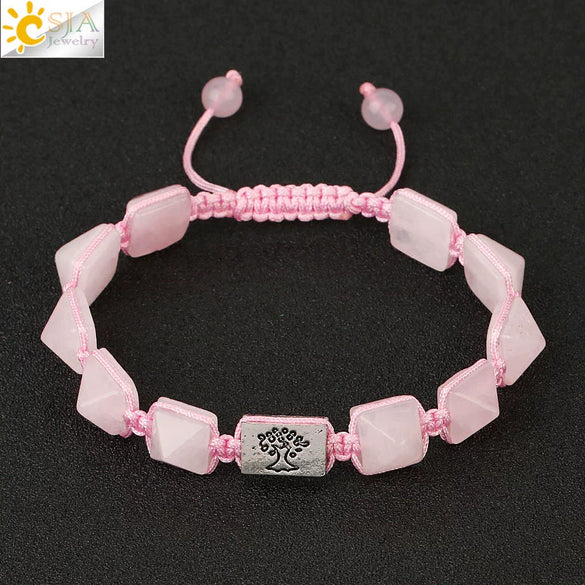 Retro Hand Woven Natural Crystal Bracelet With Tapered Tree Of Life Pendant Colorful Stone Bracelet For Women And Unisex