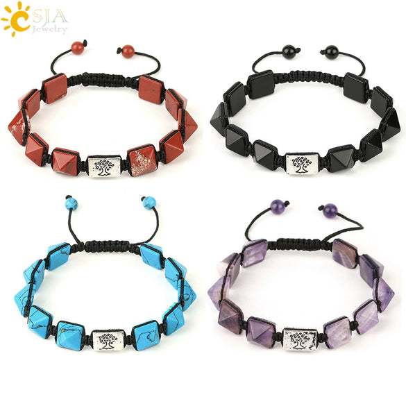 Retro Hand Woven Natural Crystal Bracelet With Tapered Tree Of Life Pendant Colorful Stone Bracelet For Women And Unisex