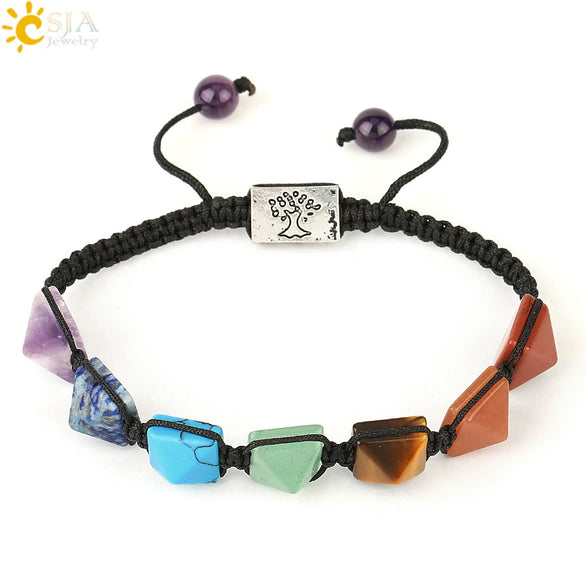 Retro Hand Woven Natural Crystal Bracelet With Tapered Tree Of Life Pendant Colorful Stone Bracelet For Women And Unisex