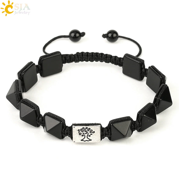 Retro Hand Woven Natural Crystal Bracelet With Tapered Tree Of Life Pendant Colorful Stone Bracelet For Women And Unisex