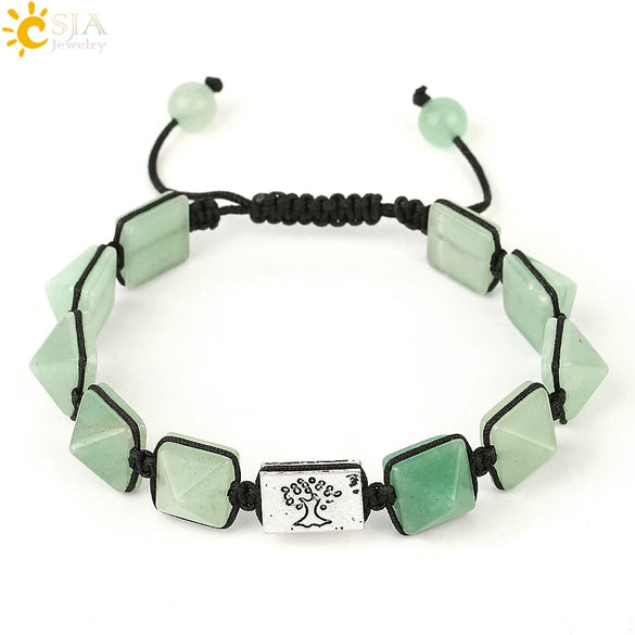 Retro Hand Woven Natural Crystal Bracelet With Tapered Tree Of Life Pendant Colorful Stone Bracelet For Women And Unisex