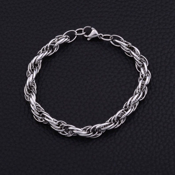 Retro Handmade Braided Wave Bracelet For Men And Women Polished Titanium Steel Stackable Unisex Jewelry