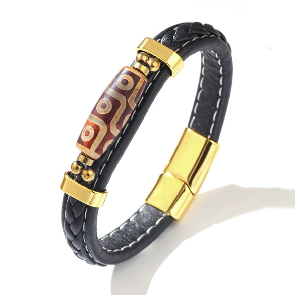 Retro Handwoven Alloy Leather Bracelet Unisex Electroplated