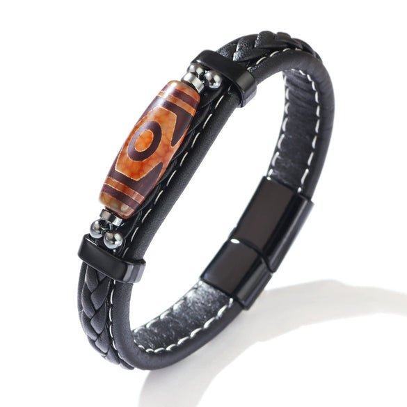 Retro Handwoven Alloy Leather Bracelet With Letters Numbers Text Electroplating For Men And Women