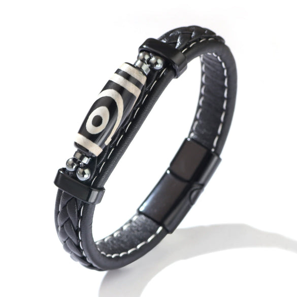 Retro Handwoven Alloy Leather Bracelet With Letters Numbers Text Electroplating For Men And Women