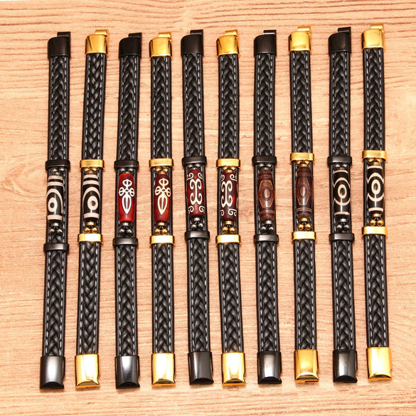 Retro Handwoven Alloy Leather Bracelet With Letters Numbers Text Electroplating For Men And Women