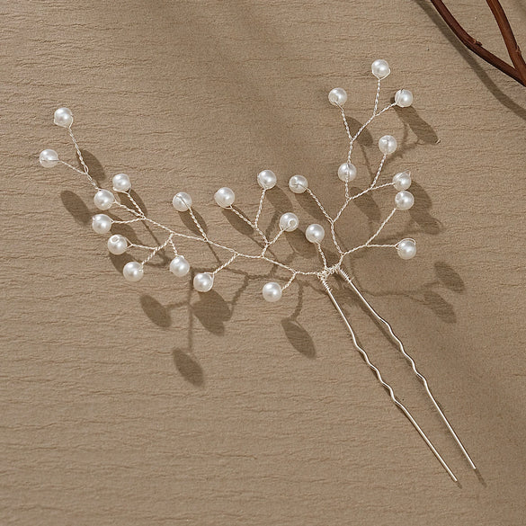 Retro Handwoven Pearl Flower Bridal Hairpin Simple Floral Hair Accessory For Women Portrait Photography Headwear