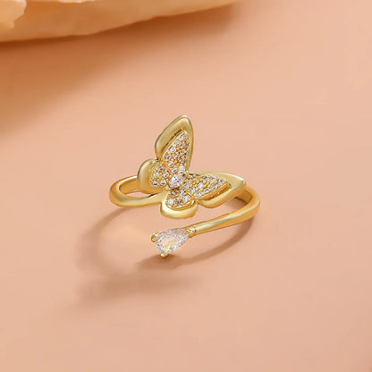 Retro Heart Open Ring Female Fashion Geometric Butterfly Copper Ring