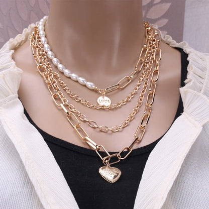 Retro Heart Shape Alloy Pearl Women's Layered Necklaces 1 Piece