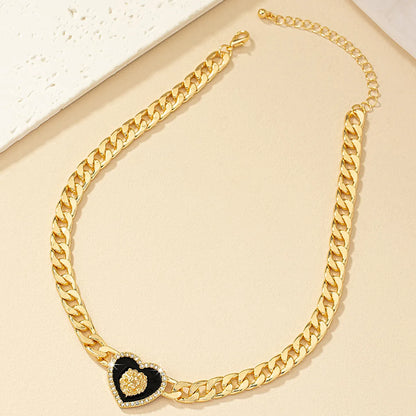 Retro Heart Shape Alloy Plating Inlay Zircon Gold Plated Women'S Pendant Necklace