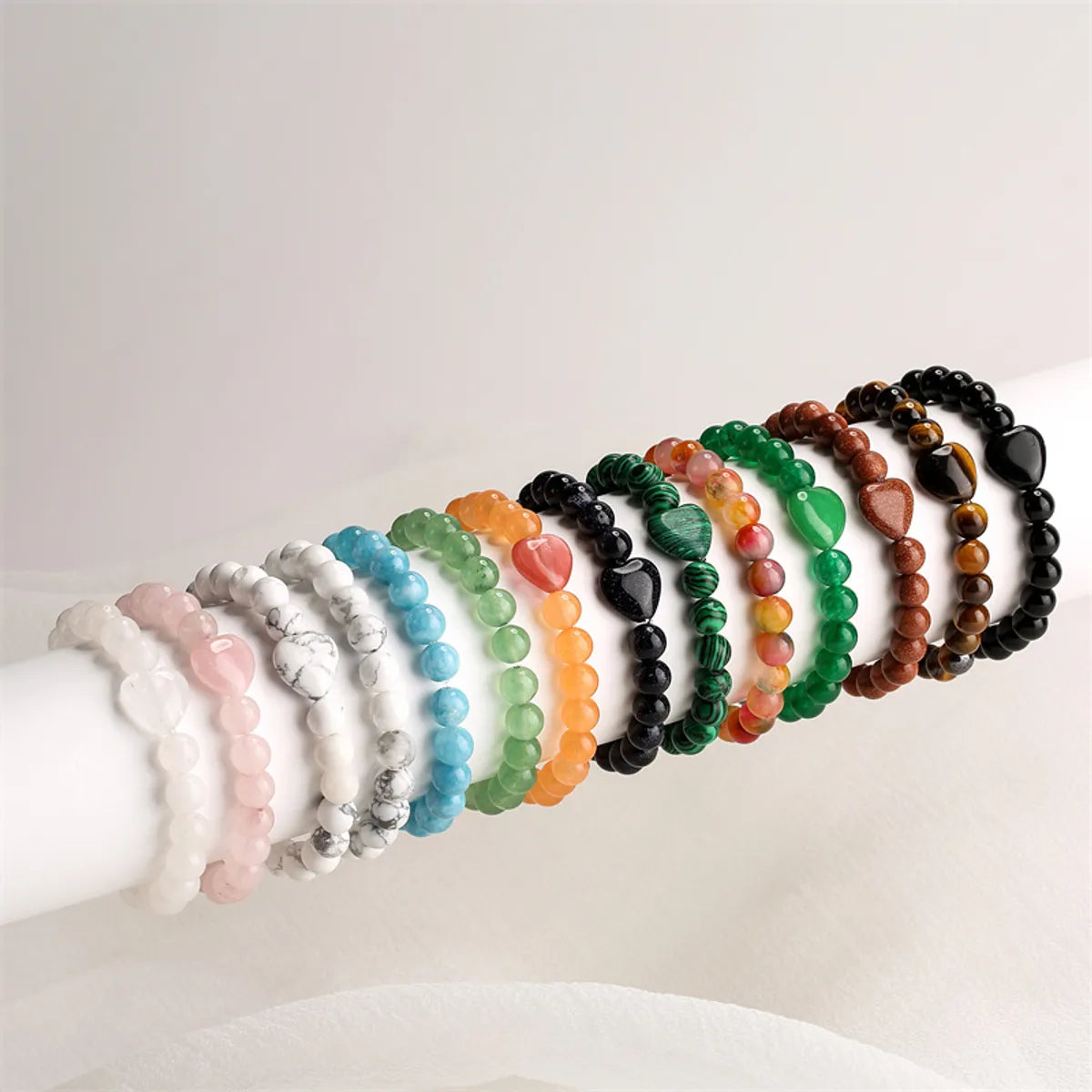 Retro Heart Shape Beaded Natural Stone Bracelets 1 Piece