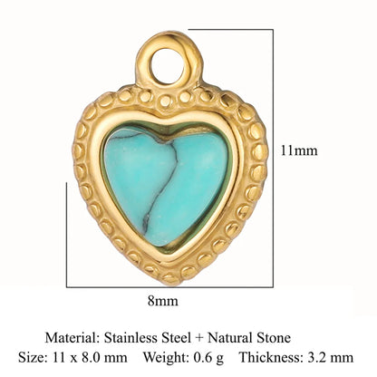 Retro Heart Shape Crown Titanium Steel Plating Inlay Natural Stone Charms Jewelry Accessories