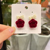 Retro Heart Shape Flower Bow Knot Alloy Flocking Inlay Artificial Pearls Rhinestones Women'S Earrings 1 Pair